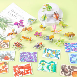 30Pcs Cartoon Mini Aircraft Tanks Insects Animal Model Childrens DIY Creative Jigsaw Puzzle Educational Toys Kids Birthday Gift