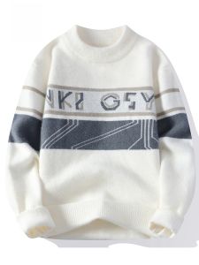 ROMON | Romon Mens Knitted Sweater Round Neck Casual Thickened Warm Winter Fashion Loose Fit Knitwear Polyester Nylon Blend Long Sleeve