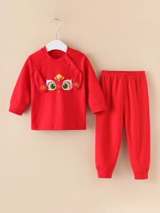 ชุดนอนเด็กผ้าฝ้ายแท้ ชุดนอนเด็กผู้ชายและเด็กผู้หญิง ชุดนอนเด็ก ชุดนอนเด็กวันเกิด ชุดนอนเด็กฤดูใบไม้ผลิและฤดูใบไม้ร่วง ชุดนอนเด็กสีแดง