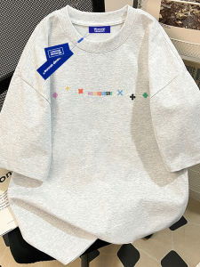 เสื้อยืดแขนสั้นผ้าฝ้ายแท้คุณภาพสูง WASSUP UOSNE สำหรับผู้ชาย ทรงหลวม สไตล์อเมริกัน ลำลอง ฤดูร้อน 2024 แฟชั่น