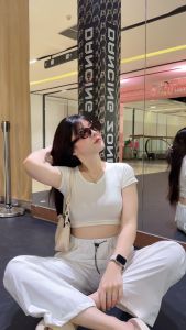 🌈SpinnyHouse🌈 เสื้อครอปแขนสั้น ผ้าเรย่อน ยืดตามตัว สาวอวบใส่ได้ 🧸รุ่น ครอปเรียบ B-045-2-AA