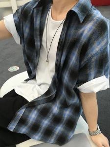DAVID&ME | American Retro Blue Check Short Sleeve Summer Casual Loose Shirt