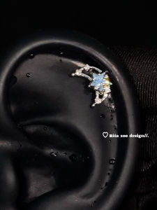 Rita Zoo Moonlight Key Star Moon Color Diamond Titanium Steel Ear Bone Stud Earrings Fashionable Decorative Allergy Free