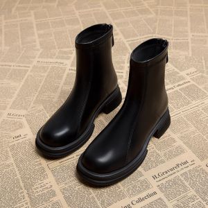 รองเท้าบูทหนังวัวแท้สำหรับผู้หญิง ฤดูใบไม้ร่วง/ฤดูหนาว 2024 รองเท้าบูทสั้นสไตล์เกาหลีใหม่ ทรงหัวมน ทรงหัวมน รองเท้าบูทฤดูใบไม้ร่วงสำหรับผู้หญิง รองเท้าบูททรงหัวมน