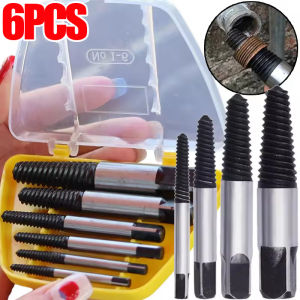 6ชิ้นเสียหายใช้งานไม่ได้เหล็กกล้าคาร์บอนหัวถอดน็อตเกลียวเจาะระบายบิตสลักเกลียวหักท่อน้ำอุปกรณ์กำจัดเครื่องสกัดซ่อม