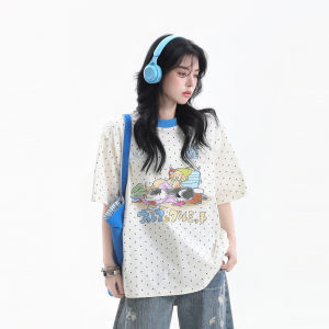 zuocisankon | American Retro Cartoon Polka Dot Printed Short Sleeve T-Shirt