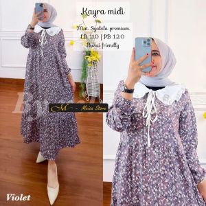 Dress Midi Kayra - Syakila premium Ld 110 Pb 120 Motif Bunga