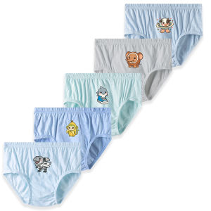 5-Piece Cotton Children Triangle Underwear Soft Elastic Breathable Washable Print Excavator Crane Truck Pattern Boys Briefs