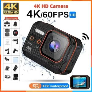4K HD 60FPS Mini Camera Wifi Outdoor Sport 170° Wide Angle Action Kam Waterproof Bike Motorcycle Helmet Body Cam with LED Screen