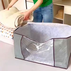 Bamboo Charcoal Foldable Storage Bag Clothes Wardrobe Bed Sheet Blanket Sweater Laundry Sorting Travel Organizer (LARGE)