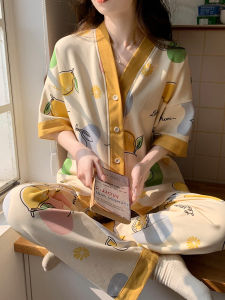 Pure Cotton Short Sleeve V-Neck Open Cardigan Sleepwear Set Womens Spring Summer Lightweight Home Clothes Large Size Outdoor Wearable