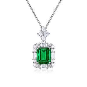AILEQ | Sterling Silver Green Cubic Zirconia Minimalist Pendant Necklace