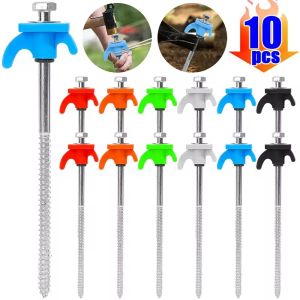 10PCS Metal Tent Spikes Camping Pegs Drill in Ground Anchors Heavy Duty Spiral Screw with Hex Socket Stakes Camping Stakes