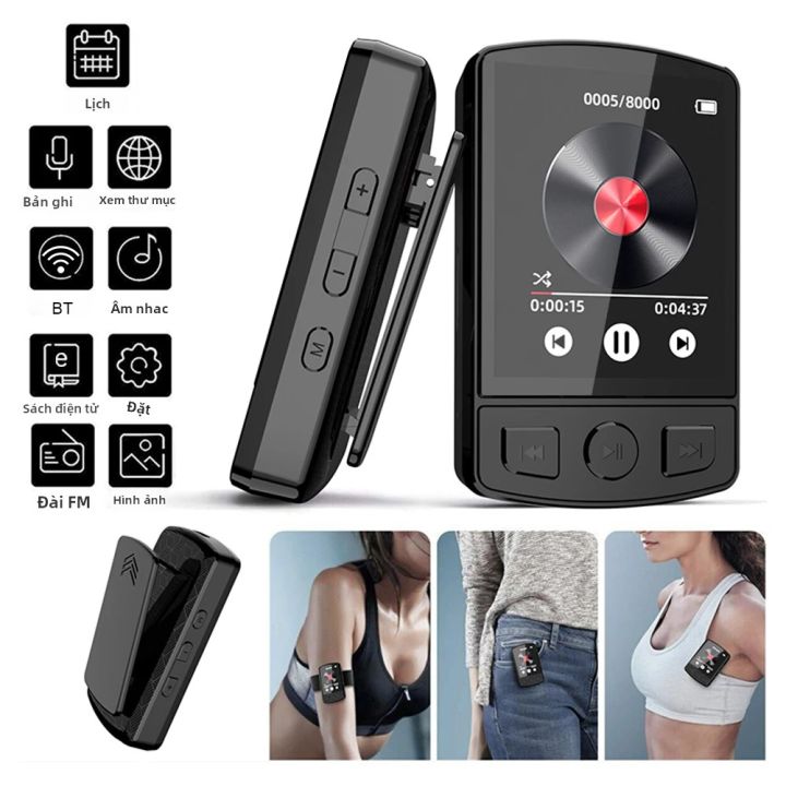 APWIKOGER Máy Nghe Nhạc MP3 Di Động Kẹp Thể Thao Máy Nghe Nhạc Có Âm Thanh HiFi Bluetooth 5.2 Màn Hình 1.8Inch Đài FM Chức Năng Sách Điện Tử Nhẹ Máy Nghe Nhạc Dành Cho Học Sinh Sinh Viên