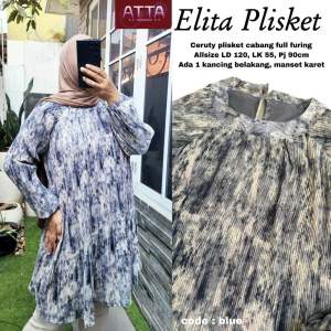 Atasan Wanita Muslimah Elita Jumbo Tunik Bahan Ceruty Mix Kaos Plisket Motif Abstrak Allsize LD120