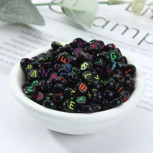 100-500PCS Black A-Z 26 Letter Beads Acrylic Round Flat Loose Spacer Alphabet Beads for Jewelry Making Diy Handmade Bracelet
