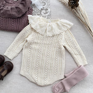 Hollow Long Sleeve Lace Collar Baby Bodysuit