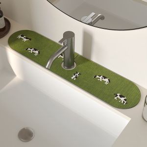 VIKAMA Green Grassland Cute Sheep Dog Animal Faucet Absorbent Pad Quick Drying Sink Protective Pad Home Decoration