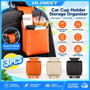 Hlinkey 3 cái khay giữ cốc ô tô lưu trữ Organizer Da Treo Thùng rác gấp cho xe hơi đa chức năng hành khách hộp đựng găng tay vật đựng chai nước tự động phụ kiện