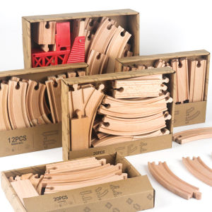 ไม้ชุดรางรถไฟขยายแพคเกจ DIY Building Blocks อุปกรณ์เสริมแทร็ก Fit รางไม้เด็กของเล่นเพื่อการศึกษา