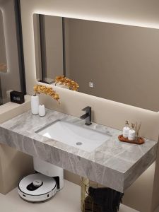 Wall-Mounted Bathroom Cabinet Rock Plate Hotel Washstand Sink Combination Simple Design Bathroom Vanity Ceramic Material