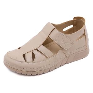 35-42 Plus Size Sandals Round Hole Shoes Womens Shoes Car Stitching Hook and Loop Hollow Mother Shoes