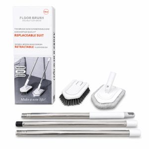 Bathroom Cleaning Brush 3-in-1 Shower Scrubber Scrubber Brush with Sponge Cloth & Microfibre for Cleaning Bathtub Floor Wall