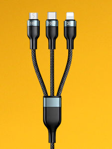 Jikeku 100W Fast Charge Three-In-One Braided Data Cable for Android Type-C Compatible with Apple Huawei Xiaomi Phones