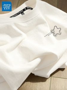 Jeanswest Summer Short Sleeve Loose Cotton Casual Womens T-shirt Street Style Printed round Neck Top for Young Adults
