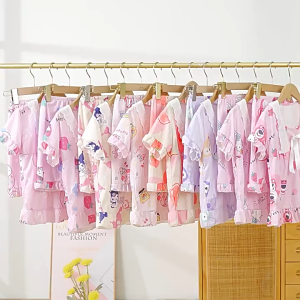 3-18 years old Children Kids Girl Teenager Cooling Home Sleepwear Two Pieces Lace Cotton Pajamas Set