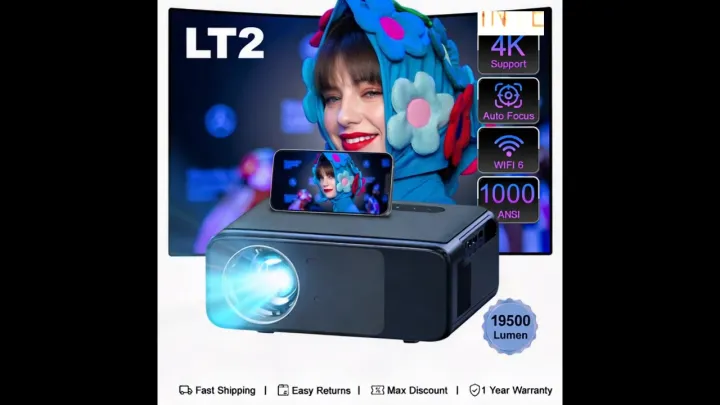 TRIMAS&FINTEX Portable 4K Projector LT2 19500 Lumens Auto Focus Support Home Cinema Outdoor Daytime Use For Class Meeting Training
