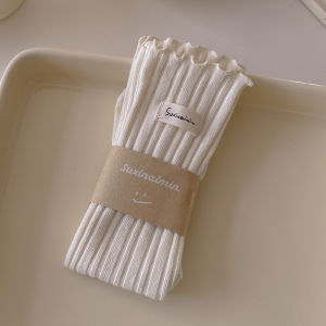 Pure Cotton Mid-Calf Socks Womens Spring Autumn Pink Lace Personality No-Cuff Loose Mouth Moon Long Tube Japanese Style Chunky Socks