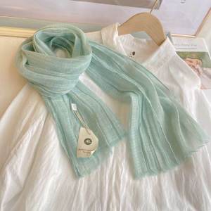 Easiest for Match Pure Color Cotton and Linen Scarf Female Spring & Fall Thin Winter Student K-style Summer Ruched Japanese Style Scarf Small Silk Scarf