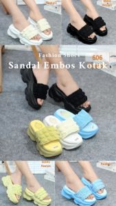 Sandal Wanita Selop Kokop Simply Embos Sol 7 cm Hitam Kuning Putih Tosca (606)