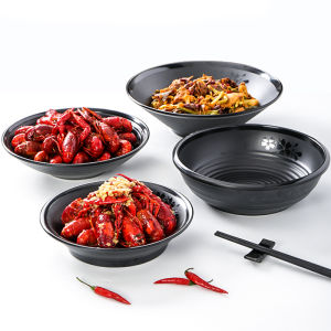 ชามกินซี่โครงสีดำขนาดใหญ่สำหรับใช้ในธุรกิจ ชามน้ำซุป ชามน้ำต้ม ชามน้ำแกง ชามน้ำซุปปลา กะปิ กระเทียม พริก ผักสด หมูสับ ไข่ไก่ ไก่