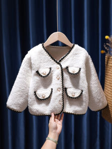 เสื้อแจ็คเก็ตขนแกะผ้าฝ้ายคอวีแขนยาวสำหรับเด็กผู้หญิง ฤดูใบไม้ร่วง/ฤดูหนาว 2025 แฟชั่นเด็กผู้หญิง ชุดเดรสสไตล์เจ้าหญิง