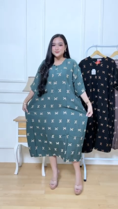 Daster Jumbo LD 140 Rania Rayon Motif Printing Batik Sakura Pekalongan Baju Dress Piyama Panjang Wanita Tidur Bumil Busui Cantik