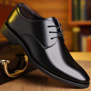 Large Size Mens Business Casual round Toe Shoes Breathable Work Shoes Black Leather Shoes Comfortable Slip-On Shoes for Men