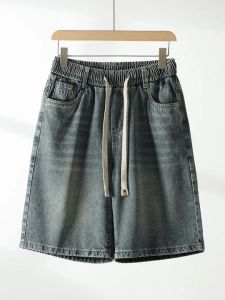 Quần Short Denim Ống Đứng Cạp Cao Mùa Hè Cho Nam Quần Jeans Thường Ngày Rộng Rãi Cạp Cao Phong Cách Mỹ Giản Dị