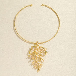 ZAA Fashion Metal Coral Choker Necklace For Women Summer Beach Charm Sea Coral Pendant Jewelry Vacation Accessories