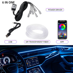 KEVANLY | 4/5/6in1 Interior Fiber-Optic Ambient Atmosphere Strip Light App Control Decorative Lamps 12V Car Interior Neon RGB Led Strip