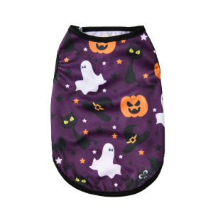 Dog Summer Clothes Small Medium Dogs Cats Soft Halloween Pumpkin Print Breathable Pets T-shirt Party Yorkshire Chihuahua Costume