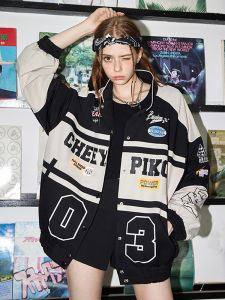 Womens Baseball Jacket Fleece Lined Thickened Unique Outerwear Street Style Motorcycle Jacket Trendy Anti-Aging Autumn Winter Coat