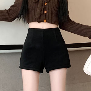 High Waist Fleece Lined A-Line Short Pants Womens Elastic Casual Bootcut Trousers Autumn Winter Fashion plus Size Polyester