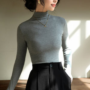 Miiow | Gray Long Sleeve Base Shirt For Women High Neck Slim Fit Autumn Casual Style Inner Wear Outerwear Suitable For Office And Party