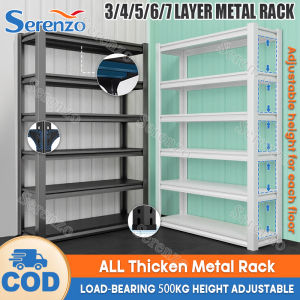 SERENZO Heavy Duty Metal Storage Shelf Rack  4/5/6/7-Layer Adjustable  Metal Rack Organizer Shelf For Garage Warehouse Kitchen Pantry Home Storage Shelf Boltless Rack Multi-purpose bookshelf Storage Rack Goods Shelves