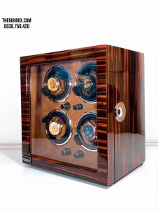 Tủ Đồng Hồ Cơ ACBOW 4 Xoay Nội Thất Nhung Nâu - KHOÁ VÂN TAY