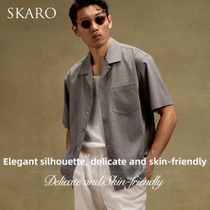 Soft Breathable Cuban Collar Spring Summer Loose Short Sleeve Shirt