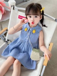 Girls Summer Sleeveless Denim Dress Thin Princesse Skirt Childrens Clothing Baby Girls Outfit Korean Style Princess Dress