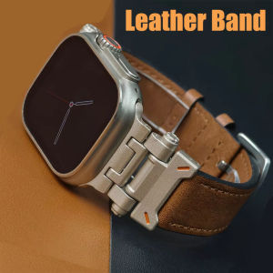 Luxury Leather Band for Apple Watch Ultra 2 49mm Men Watchband Strap Correa Bracelet for IWatch 9 7 8 6 5 4 Se 3 45mm 44mm 42mm